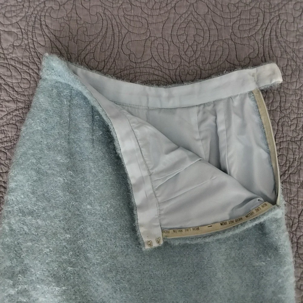 Vintage 1950s Skirt Set XS Handmade Fuzzy Light‎ Blue Pastel Jackie O Chic